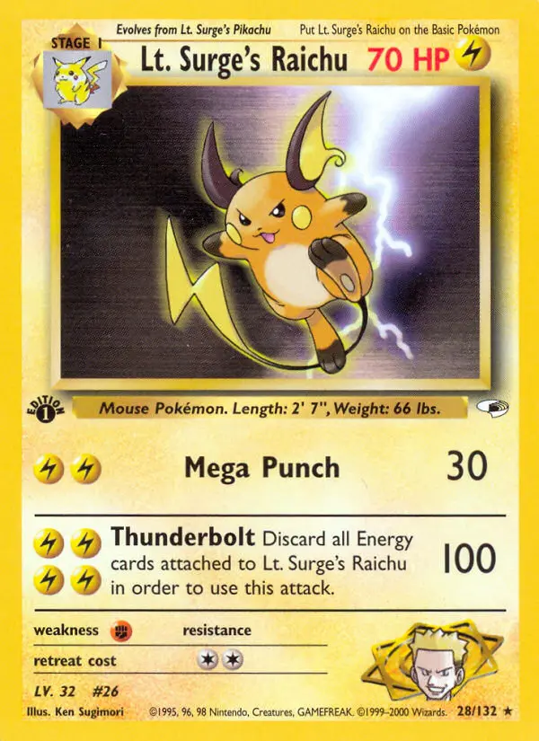 Carta Lt. Surge's Raichu — Gym Heroes 28/132