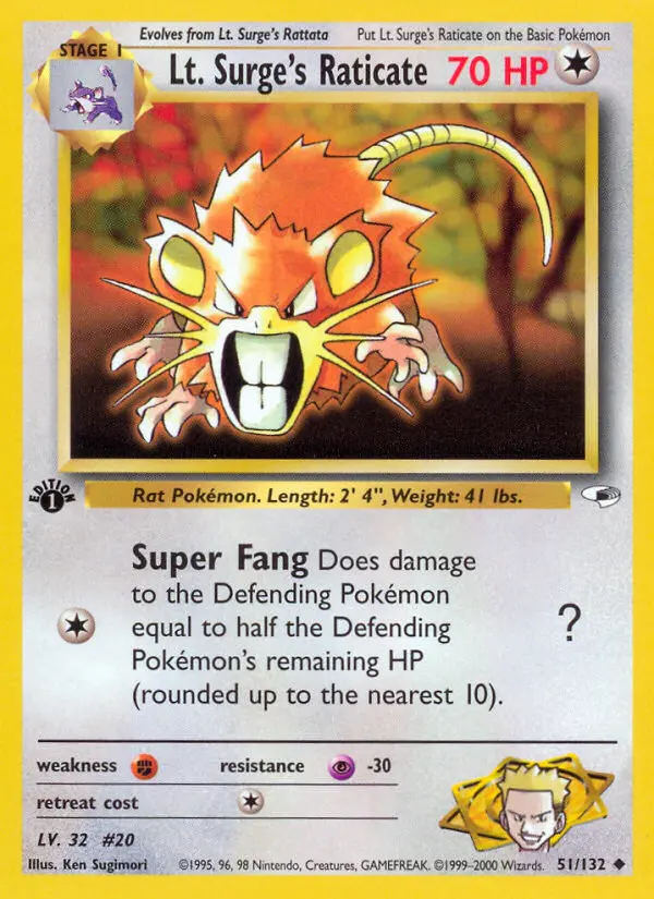 Carta Lt. Surge's Raticate — Gym Heroes 51/132