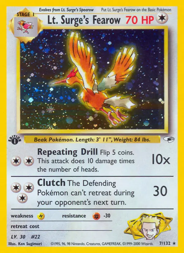 Carta Lt. Surge's Fearow — Gym Heroes 7/132