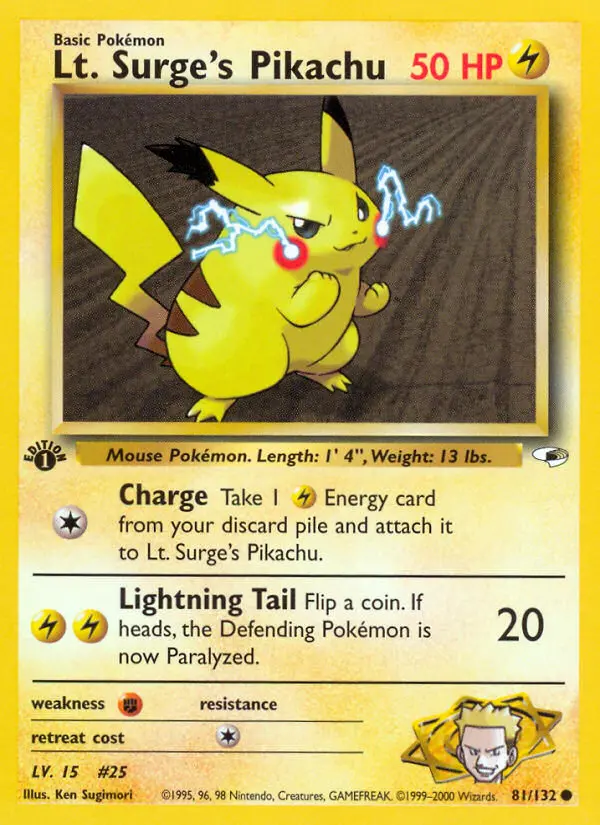 Carta Lt. Surge's Pikachu — Gym Heroes 81/132