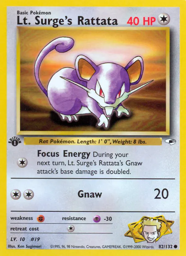 Carta Lt. Surge's Rattata — Gym Heroes 82/132