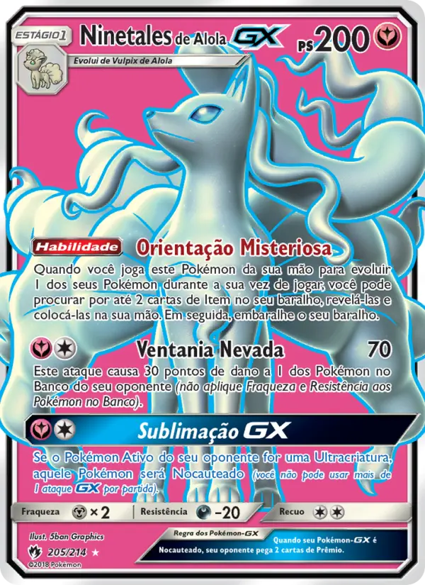 Carta Ninetales de Alola GX — Lost Thunder 205/214